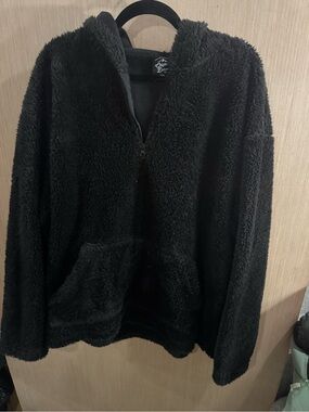 Original Deluxe Black Oversized Sherpa Hoodie Jacket Size 2XL